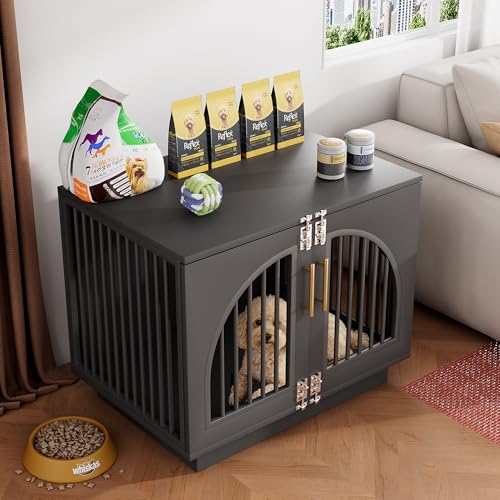 Wooden Dog Crate Furniture End Table (Black / 31.5"L x 22.1"W x 25.2"H)