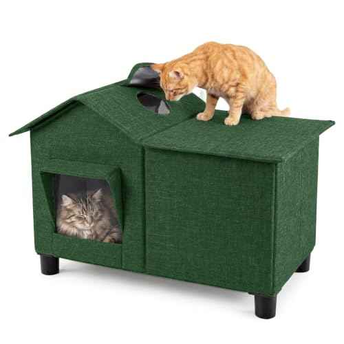 Outdoor Cat House Weatherproof Elevated Cat Bed (Green / L)