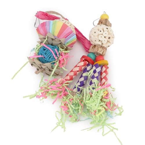Bird Toys Colorful Shredding Crinkles Foraging Toys Natural Sola Ball for Parrots Cockatiels Conures Parakeets Budgies Senegal