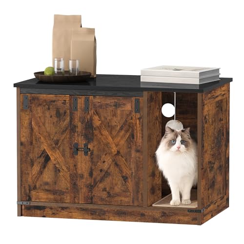 Cat Litter Box Enclosure (31.5"L x 19.7"W x 20.9"H / Rustic Brown and Black)