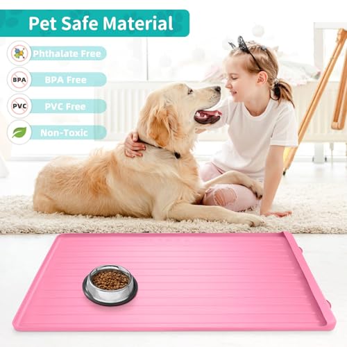 Dog Bowl Mat for Food and Water (Pink / 39.4''x27'')