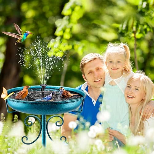 35In Metal Bird Bath for Outside (Blue)