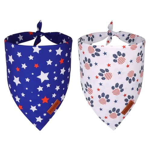 American Flag Dog Bandana Blue White Stars Paw Flag Patterns Designs 4th of July Pet Scarf Adjustable Patriotic Bandanas for Small Dogs Pets (Small / Flag-2)