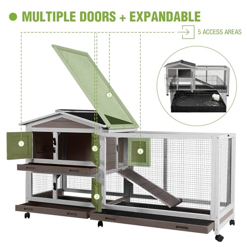 2 Story Wooden Rabbit Hutch Indoor Outdoor (Brown / 62.0"L x 22.6"W x 33.5"H)