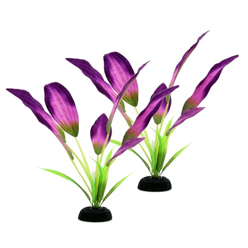 Silk Aquarium Plants for Betta Fish Tank (Purple / 8 Inch)
