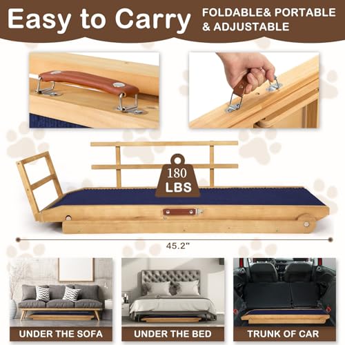 Dog Ramp for Bed (Wood & Dark Grey / 45.2 inch long)