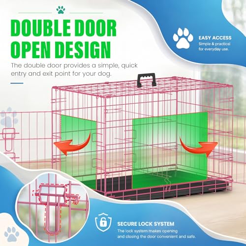 Dog Crate for Medium Dogs 30 Inch Folding Kennel Metal Pet Cage Pink (Pink / 30.0"L x 17.0"W x 19.0"H)