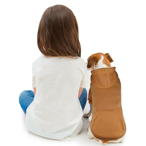 Dog Hoodie Dog Sweaters for Small Dogs Solid Soft Brushed Fleece Pet Clothes Pet Hoodie Sweatshirt with Pocket (X-Small / Coffee)