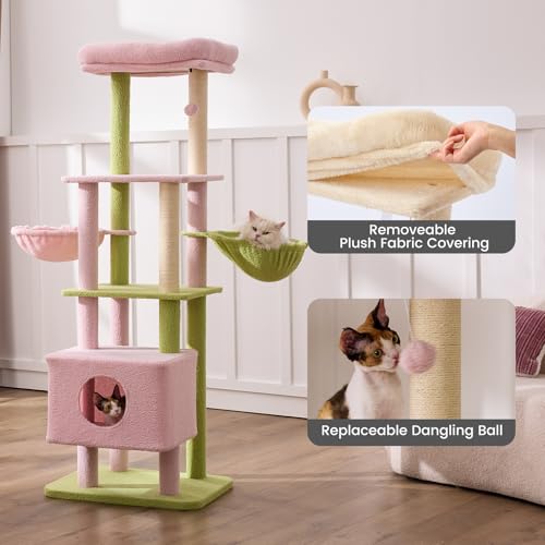 65in Large Cat Tree Heavy Duty Tower Condo & Sisal Posts for Cats (Pink&Green / 65 in)