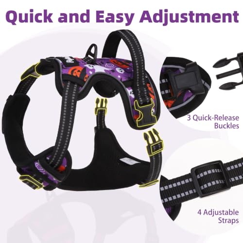 No Pull Halloween Dog Harness Medium Sized (Purple(Halloween) / Medium)