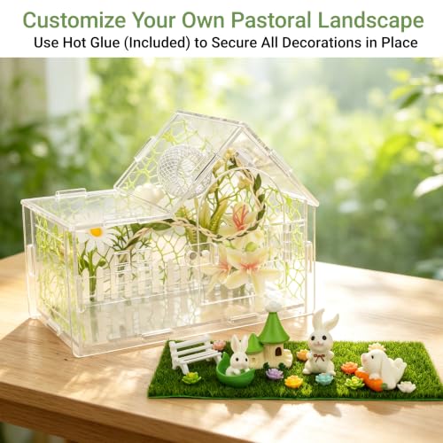 Acrylic Jumping Spider Enclosure Kit 27PCS with Decor (white-Pastoral)