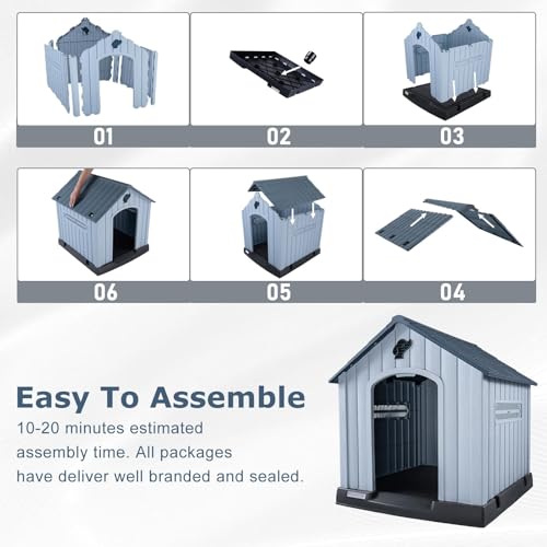 Durable Waterproof Plastic Dog House for Small to Medium Sized Dogs (Gray / 33.5"L x 31.5"W x 33.9"H)