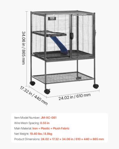 Metal Small Animal Cage 34.06"H 2 (24.0"L x 17.3"W x 34.1"H)