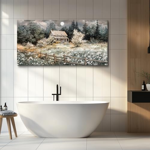 Farmhouse Canvas Wall Art Nature Landscape Paintings Wall Decor For Living Room Bedroom Decorations Rural Artwork Pictures Framed for Office Aesthetic Home Decor Ready To Hang (40"L x 20"W / Rural landscape)
