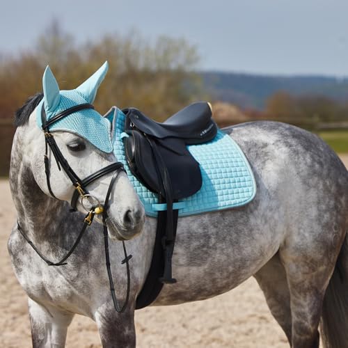Adepto Padded All Purpose Quilted Equestrian Saddle Pad for Horses with Two (Canal Blue / Horse)