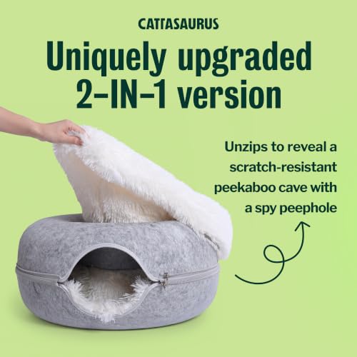 Peekaboo Cat Cave for Multiple & Large Cats Up to 30 (Light Grey)