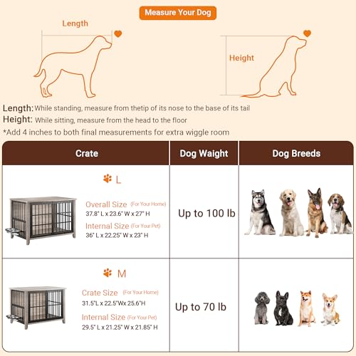 Dog Crate Furniture (37.8"L x 23.6"W x 27.0"H / Grey)