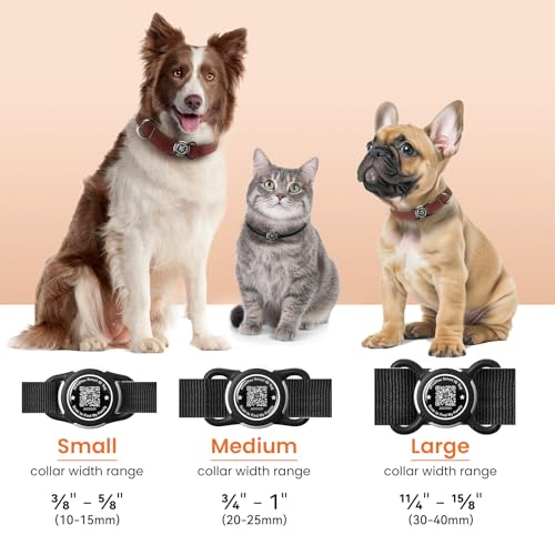 Waterproof AirTag Dog Collar Holder for Apple Tracker QR Code Case Black (Black-M)