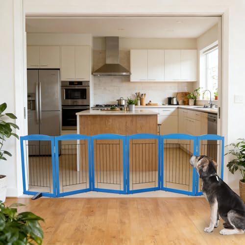 Freestanding Dog Fence Indoor (【6 Panels】120''w x 24''h / Blue)