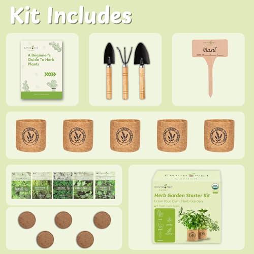 Herb Indoor Garden Kit (Basil, Parsley, Mint, Thyme, Rosemary)
