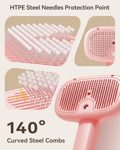3-in-1 Pet Steam Brush,Spray Hair Removal Detangling Comb,Pink (Pink)