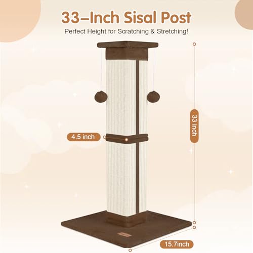 Cat Scratching Post 33 inch for Indoor Cats (Brown)
