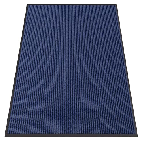 Front Door Mat Outside Entrance (Blue Striped / 4' x 6' (Rectangular))