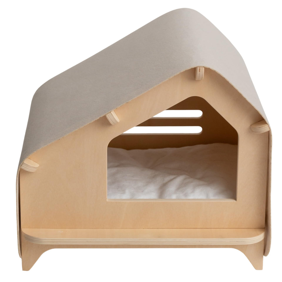 Cat House Covered Indoor Pet Bed with Cushion & Scratcher (Cream / XL)