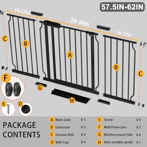 57.5 62 Inch Extra Wide Baby Gate Indoor for Stairs & Doorways (Gate: 57.5-62 Inch)