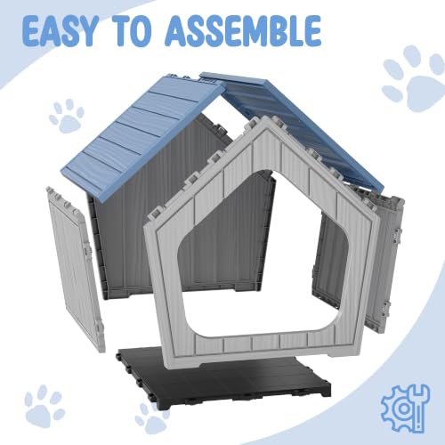Indoor Outdoor Small Dog House Weatherproof for Small Dogs Sturdy Pet House for Indoor Living Room & Outdoor Patio (Light Blue / 24"L×23"W×23"H)