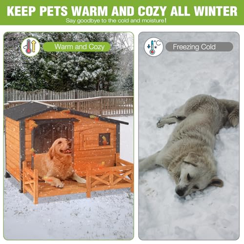 Large Heated Dog House Outdoor Insulated Dog Kennel with Safe Heating Pad