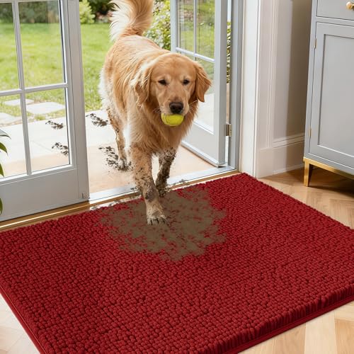 Dog Door Mat for Muddy Paws (Red / 36" x 24")