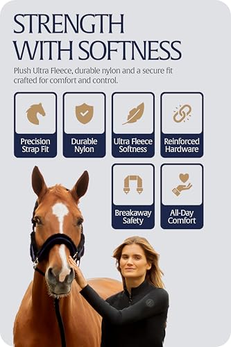Valkyrie Ultra Fleece Padded Leather Fuse Breakaway Horse Halter (Navy/Navy / Warmblood)