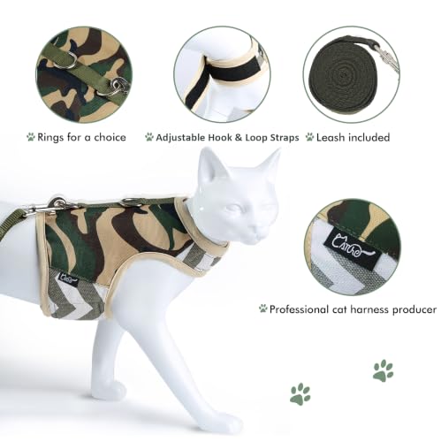 Cat Harness and Leash Set Escape Proof (Jungle Camouflage / S 4-6 lbs)