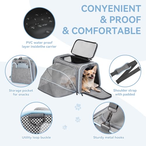 Medium Expandable Cat Carrier for Air Travel (17.0"L x 11.0"W x 11.0"H / Light Gray)
