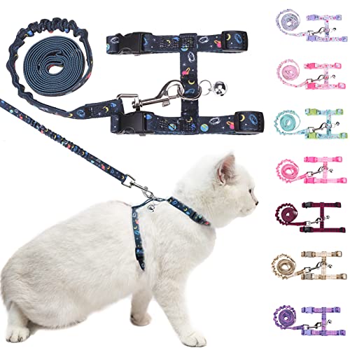 Cat Harness and Leash Set (Small(Chest: 10"-15") / Black Star&Moon)