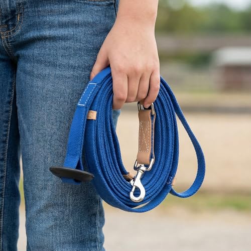 35' Flat Cotton Web Lunge Line with Bolt Snap & Rubber Stop (Sapphire / 35')