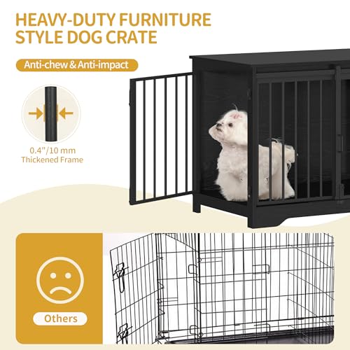 31.9" M Dog Crate Furniture Indoor Dog Kennel with Barn Door (Black / 31.9"L x 21.7"W x 26.6"H)