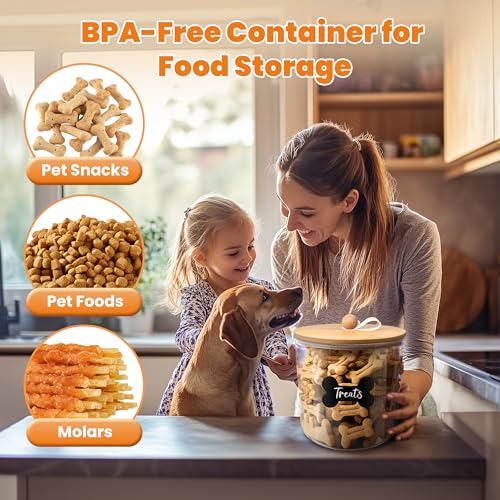 3 Pack Airtight Dog Treat Containers Bamboo Lids (Wood - 3 Pack)