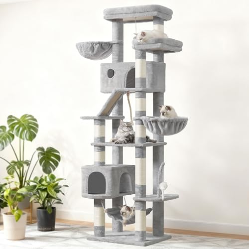 Tall Cat Tree Tower for for Multiple Cats (78.7 inch / Light gray)
