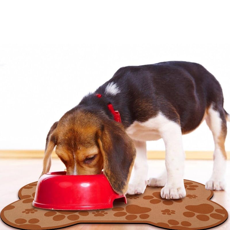 Dog Food Mats for Floors Waterproof (Brown / 19"L x 12"W)