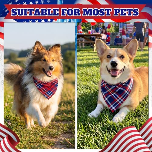 100 Pcs Veterans Day Dog Bandanas Bulk (Patriotic Plaid / 25.6 x 17.7 x 17.7 Inch)