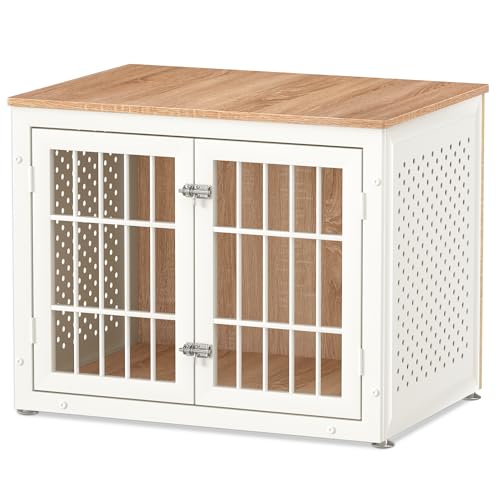 32" Heavy Duty Dog Crate Furniture for Small and Medium Dogs (32.7"L x 23.6"W x 26.0"H / Nature+White)