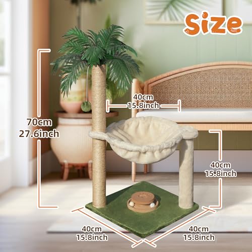 Cat Tree 28'' with Hammock & Interactive Toy for Indoor Cats (White-28 Inches)