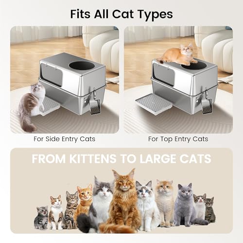 Stainless Steel Litter Box with Lid (Lateral Entry：23.6" x 15.7" x 15.7")