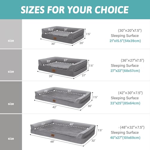 Orthopedic Dog Bed for Extra Large Dogs (Grey / XL:42x30x7.5 inch)