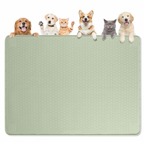 Dog Food Mat 50''x35'' Extra Large Dog Mat for Food and Water (50"L x 35"W / Green)