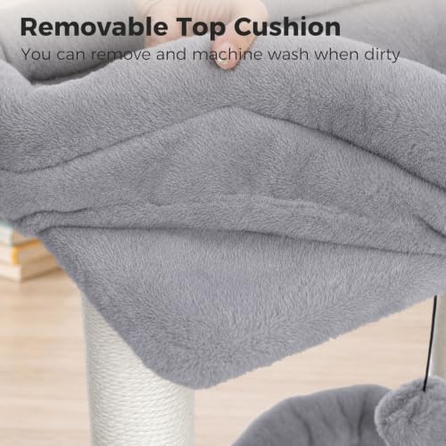 Small Cat Tree Tower for Indoor Cats (Grey / M(15.7"L x 15.7"W x 26.7"H))