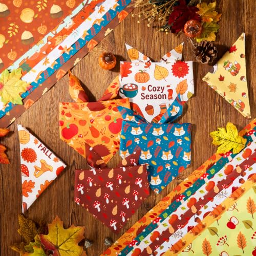 50 Pcs Fall Dog Bandanas Bulk Autumn Leaf Pumpkin Acorn Mushroom (Woodland Autumn / 25.6 x 17.7 x 17.7")