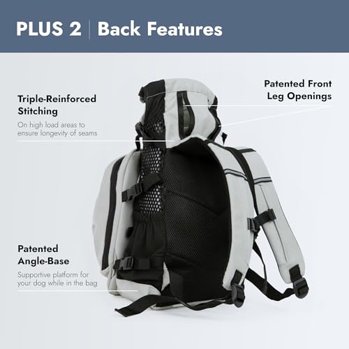 Plus 2 - Large, Light Grey - Ideal for Dogs 20-22” Long - Adjustable, Backpack-Style Carrier with Multi-Functional Storage Pack, Thick Shoulder Straps & Padded Back Panel (10.0"L x 7.0"W x 19.0"H / Plus 2 - Light Grey)